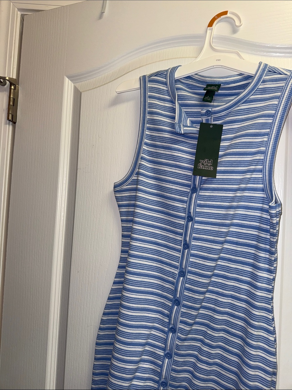 wild fable Blue & White Striped Button-Front Tank Dress